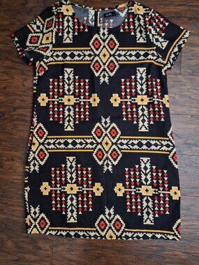 Dotti Abstract Print Shift Dress Short-sleeved Mini Size 6